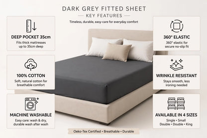 Premium Dark Grey Deep Pocket Fitted Sheet – Ultra Soft Microfibre Bedding