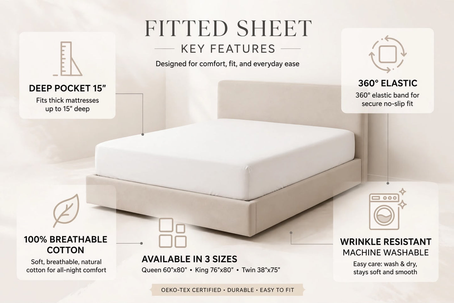 Premium White Deep Pocket Fitted Sheet – Ultra Soft Microfibre Bedding