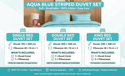 Luxury Aqua Blue Striped Duvet Cover Set