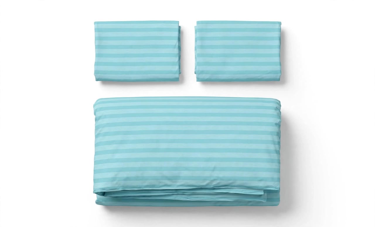 Luxury Aqua Blue Striped Duvet Cover Set