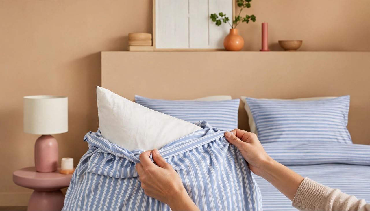 Luxury Light Blue & White Striped Duvet Cover Set