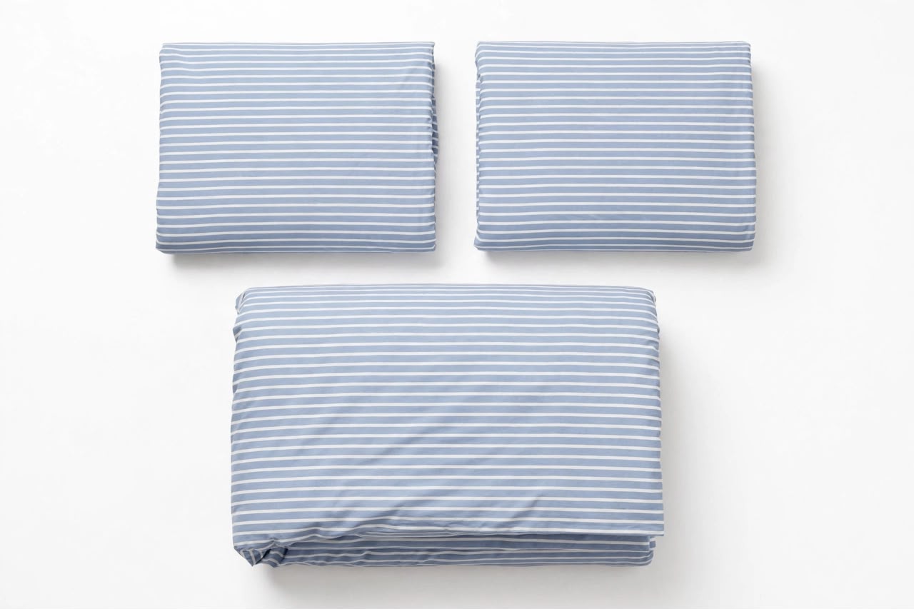 Luxury Light Blue & White Striped Duvet Cover Set