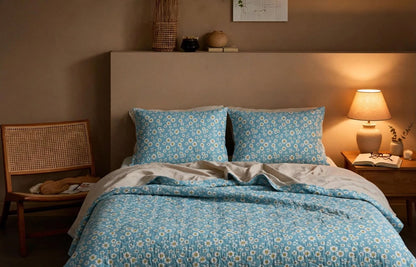 Luxury Blue Floral Quilt Cover Set