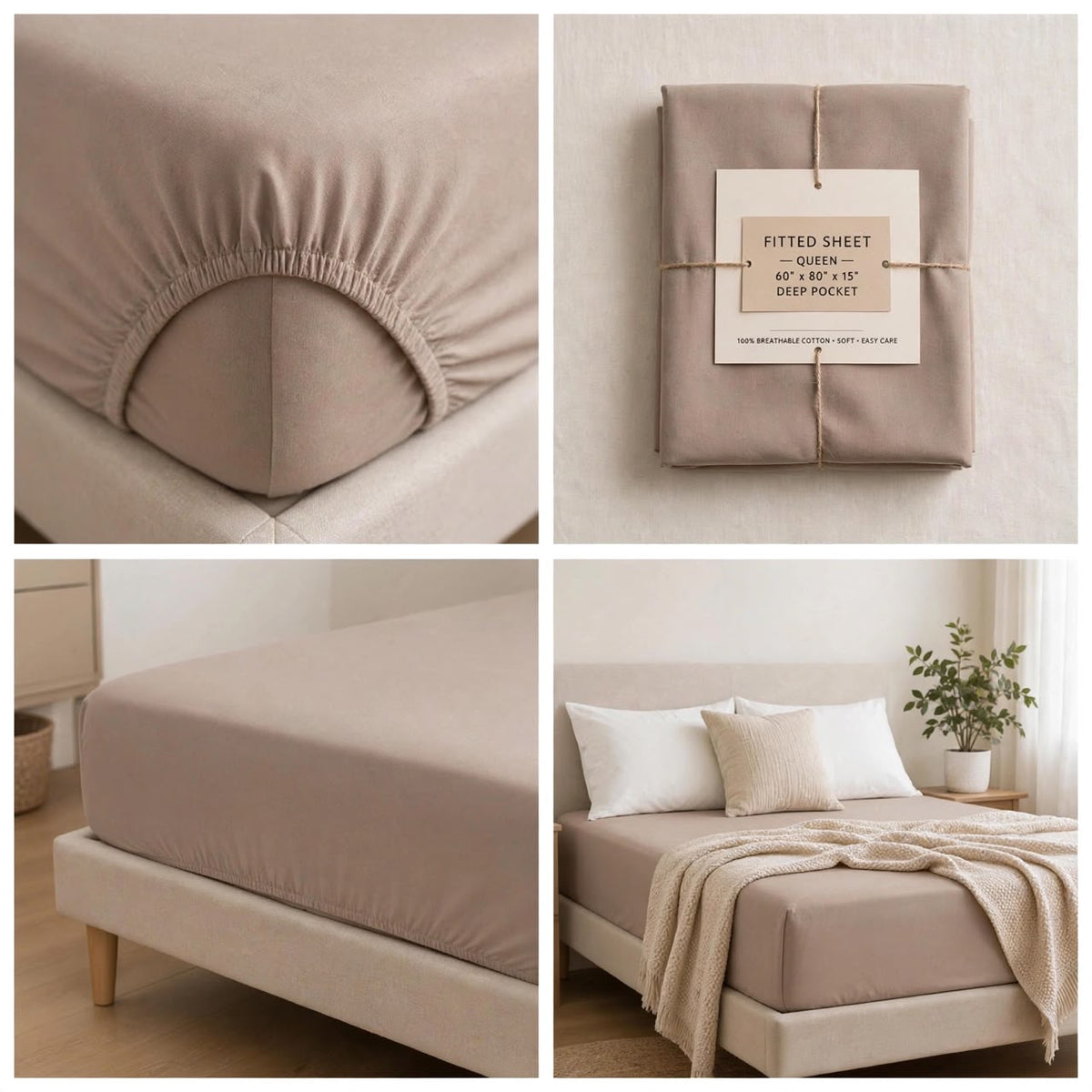 Luxury Taupe Deep Fit Fitted Sheet – Soft & Breathable Bedding