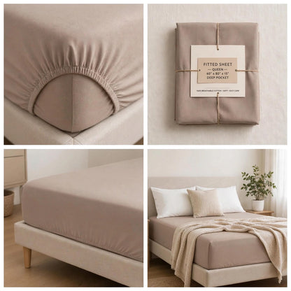 Luxury Taupe Deep Fit Fitted Sheet – Soft & Breathable Bedding