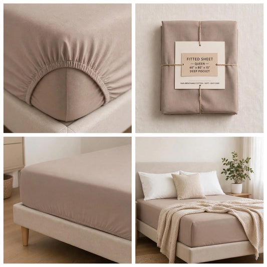 Luxury Taupe Deep Fit Fitted Sheet – Soft & Breathable Bedding