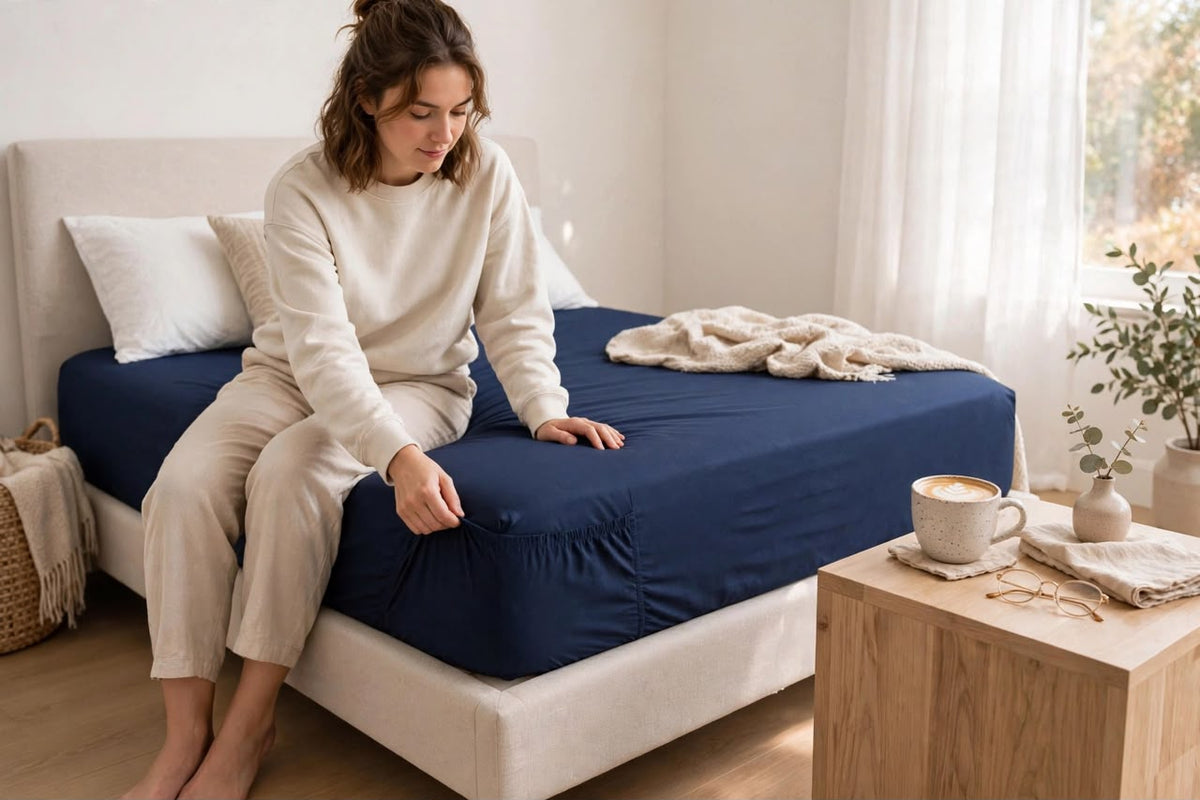 Premium Navy Blue Fitted Sheet – Deep Pocket Microfibre Bedding