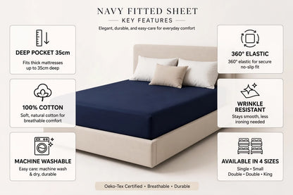 Premium Navy Blue Fitted Sheet – Deep Pocket Microfibre Bedding