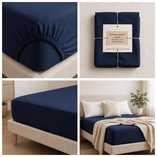 Premium Navy Blue Fitted Sheet – Deep Pocket Microfibre Bedding