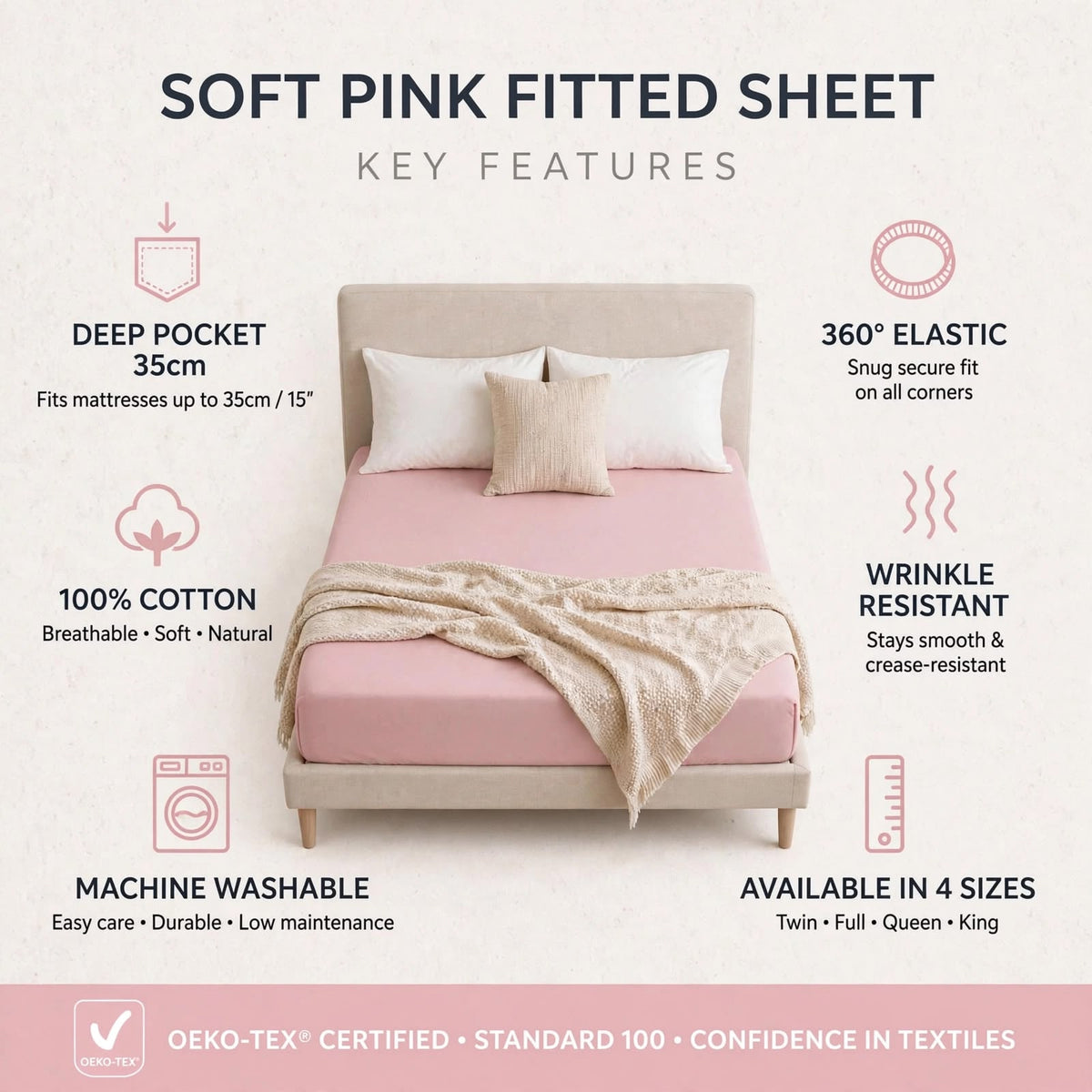 Premium Pink Deep Pocket Fitted Sheet – Ultra Soft Microfibre Bedding