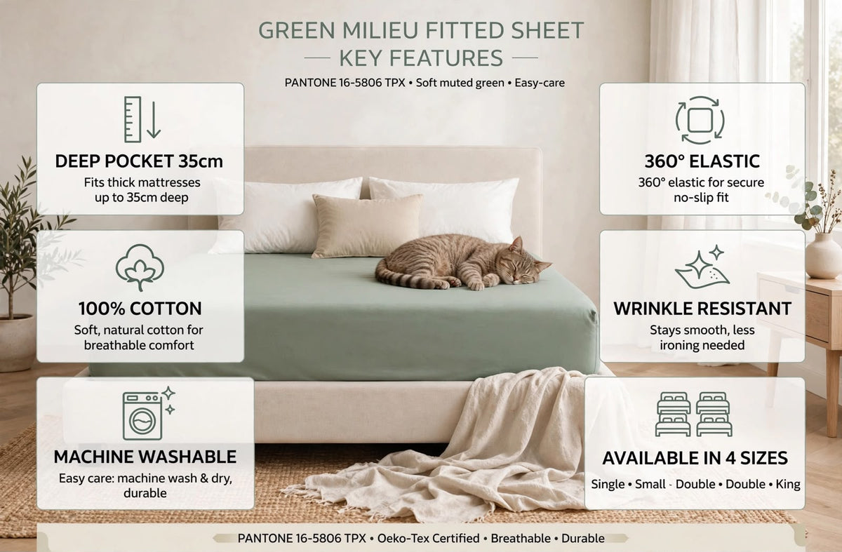 Premium Sage Green Fitted Sheet – Deep Pocket Microfibre Bedding