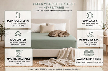 Premium Sage Green Fitted Sheet – Deep Pocket Microfibre Bedding