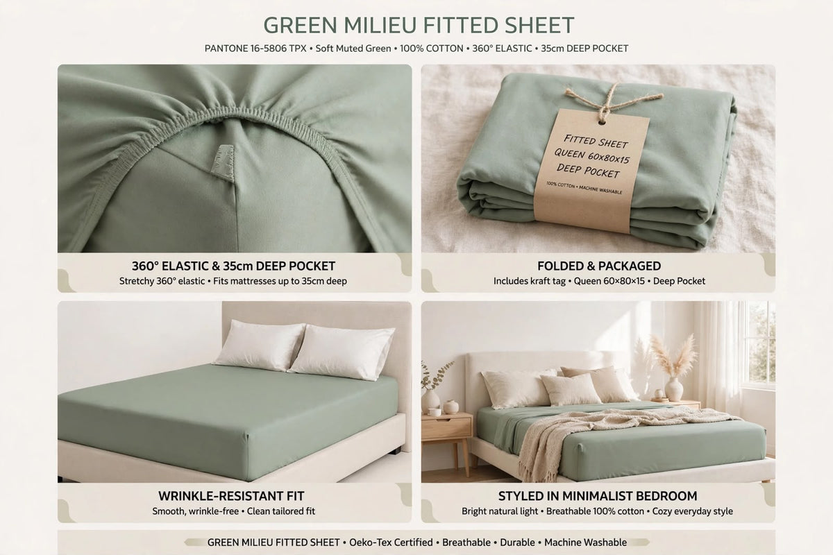 Premium Sage Green Fitted Sheet – Deep Pocket Microfibre Bedding