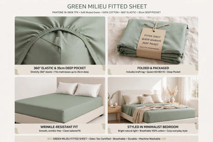 Premium Sage Green Fitted Sheet – Deep Pocket Microfibre Bedding